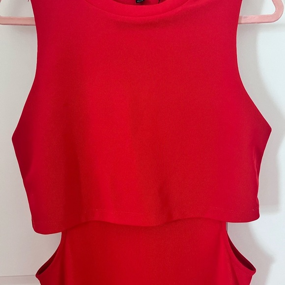Topshop Red Sheath Midi Dress with Cutouts - Picture 4 of 10